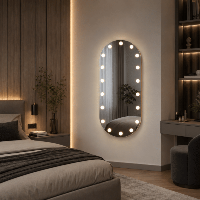 Oglindă cu LED Integrat 60×100 cm, Decorativă pentru Make-up, 3 Tipuri de Lumină, Calda, Rece, Neutra, cu Touch - imagine 5