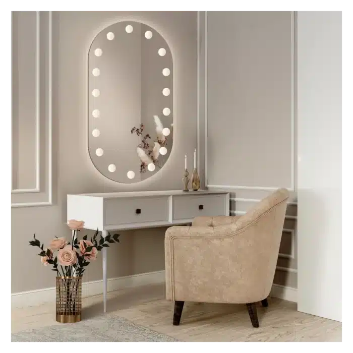 Oglindă cu LED Integrat 60×100 cm, Decorativă pentru Make-up, 3 Tipuri de Lumină, Calda, Rece, Neutra, cu Touch - imagine 7