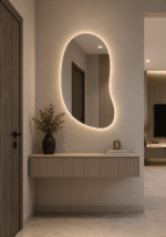 Oglindă cu LED Integrat 70×100 cm, Asimetrica, 3 Tipuri de Lumină, Calda, Rece, Neutra, cu Touch, Model Shark Design - imagine 6