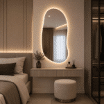 Oglindă cu LED Integrat 70×100 cm, Asimetrica, 3 Tipuri de Lumină, Calda, Rece, Neutra, cu Touch, Model Shark Design