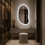Oglindă cu LED Integrat 70×100 cm, Asimetrica, 3 Tipuri de Lumină, Calda, Rece, Neutra, cu Touch, Model Shark Design - imagine 5