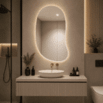 Oglindă cu LED Integrat 70×100 cm, Asimetrica, 3 Tipuri de Lumină, Calda, Rece, Neutra, cu Touch, Model Shark Design - imagine 4