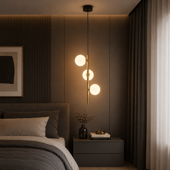 Pendul Clasic KALI Auriu și Negru cu 3 Abajururi Albe, 3×G9, Ø31 cm, H100 cm, Design Modern-Elegant - imagine 2