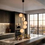 Pendul Clasic KALI Auriu și Negru cu 5 Abajururi Albe, 5×G9, Ø31 cm, H100 cm, Design Elegant - imagine 3