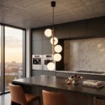 Pendul Clasic KALI Auriu și Negru cu 5 Abajururi Albe, 5×G9, Ø31 cm, H100 cm, Design Elegant - imagine 4