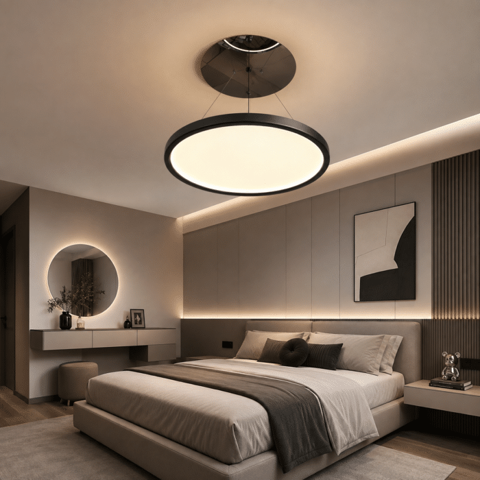 Pendul Rotund SMART LED Suspendat 100W Negru, Ø48 cm, Înălțime Reglabilă Electric din Telecomandă până la 2m, 3 Culori de Lumină - imagine 4