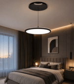 Pendul Rotund SMART LED Suspendat 100W Negru, Ø48 cm, Înălțime Reglabilă Electric din Telecomandă până la 2m, 3 Culori de Lumină - imagine 3