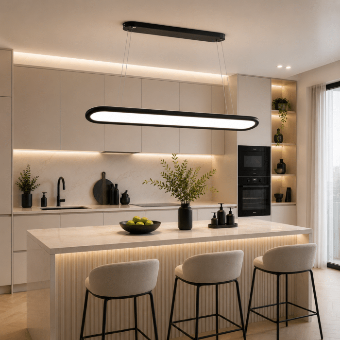 Pendul SMART LED Suspendat 200W Negru, 128 cm, Înălțime Reglabilă Electric din Telecomandă până la 2m, 3 Culori, Dimabil - imagine 3