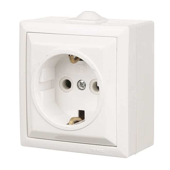 Priză Simplă Ceramică cu Contact de Protecție E 45471, RE1771, 16A, 220V, IP20, Montaj Aparent, Alb - imagine 2