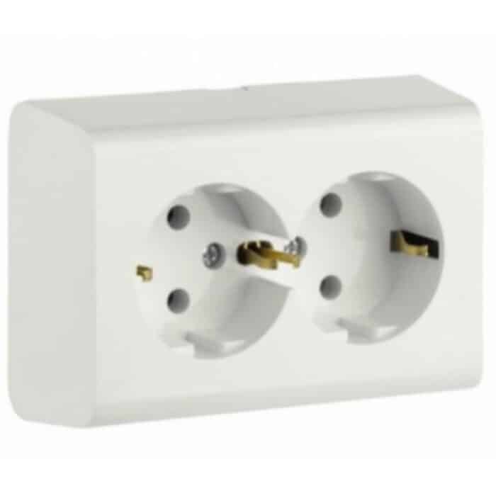 Priză Dublă ELCO cu Contact de Protecție, Ceramică, 16A, 250V, IP20, Montaj Aparent - imagine 2