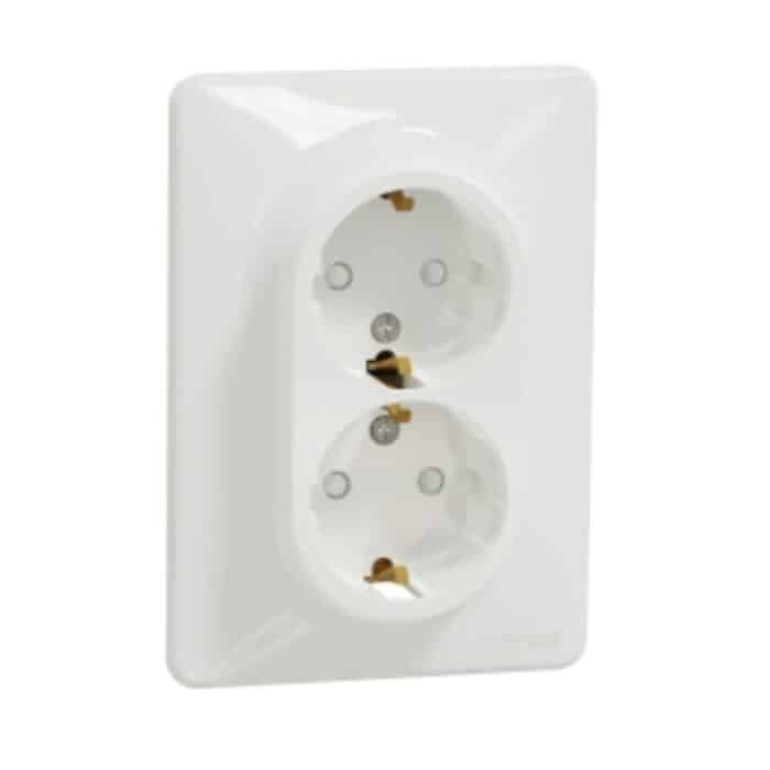 Priză Dublă cu Împământare Schneider Sedna Design SDD311221, 16A, Alb - imagine 2