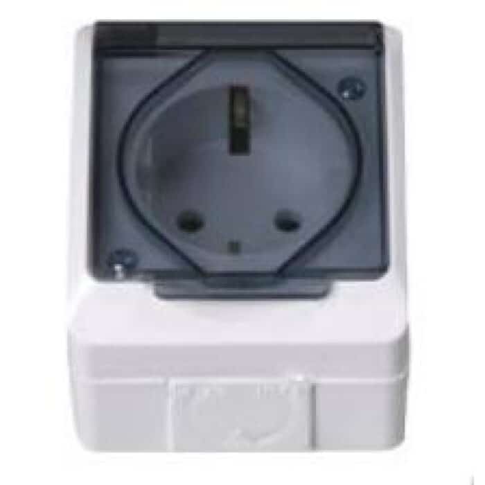Priză Simplă ELCO cu Capac și Împământare, Ceramică, 16A, 250V, IP44, Montaj Aparent - imagine 2