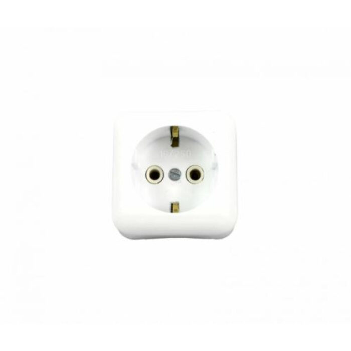 Priză Simplă ELCO cu Contact de Protecție, Ceramică, 16A, 250V, IP20, Montaj Aparent - imagine 2