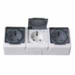Priză Triplă ELCO cu Capac și Împământare, Ceramică, 16A, 250V, IP44, Montaj Aparent - imagine 2
