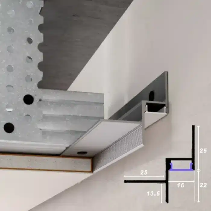Profil LED Scafă Shadow Gap 2m, Negru, Aluminiu, pentru Tavan și Perete, Canal 16 mm, Dispersor Inclus - imagine 5