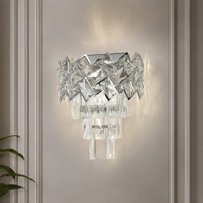 Aplică cu Cristale 2×E14, Argintiu, Metal și Cristal, Crom, Argintiu - imagine 2