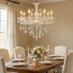 Candelabru Clasic cu Cristale 8×E14, Ø74 cm, Alb și Argintiu