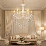 Candelabru Clasic cu Cristale 6×E14, Ø65 cm, Alb și Argintiu, Design Elegant