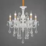 Candelabru Clasic cu Cristale 6×E14, Ø65 cm, Alb și Argintiu, Design Elegant - imagine 9