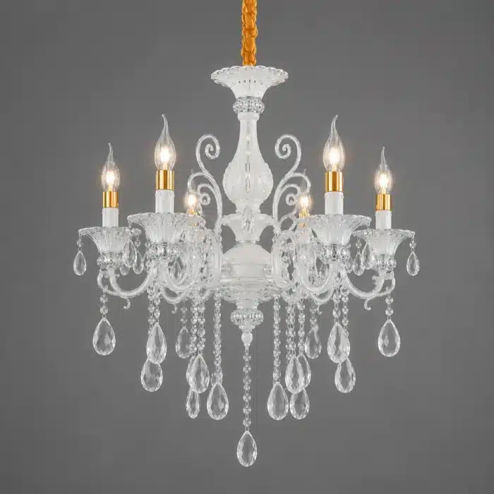 Candelabru Clasic cu Cristale 6×E14, Ø65 cm, Alb și Argintiu, Design Elegant - imagine 9