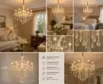 Candelabru Clasic cu Cristale 8×E14, Ø74 cm, Alb și Argintiu - imagine 3