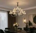Candelabru LED cu Cristale 36W, Argintiu, Ø60 cm, 9 Surse LED, 3 Tipuri de Lumină, Înălțime Reglabilă 40–80 cm - imagine 4