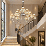 Candelabru LED cu Cristale 36W, Argintiu, Ø60 cm, 9 Surse LED, 3 Tipuri de Lumină, Înălțime Reglabilă 40–80 cm - imagine 2