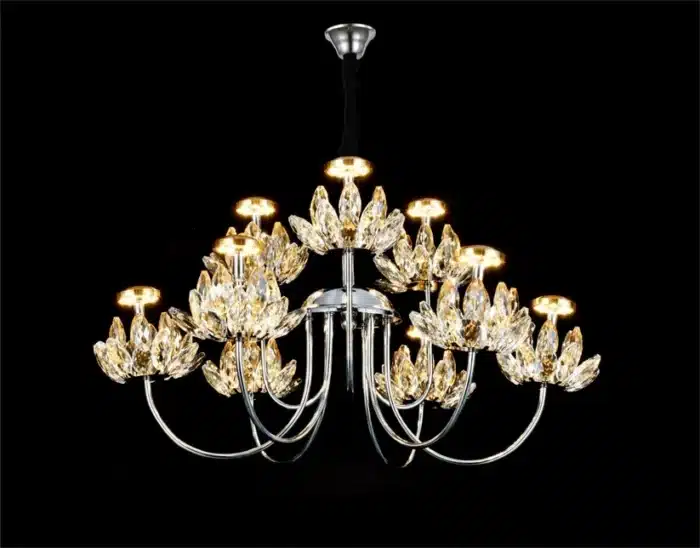 Candelabru LED cu Cristale 36W, Argintiu, Ø60 cm, 9 Surse LED, 3 Tipuri de Lumină, Înălțime Reglabilă 40–80 cm - imagine 5