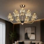 Candelabru LED cu Cristale 36W, Auriu, Ø60 cm, 9 Surse LED, 3 Tipuri de Lumină - imagine 3