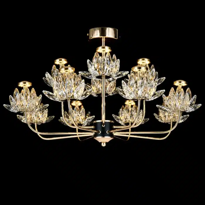 Candelabru LED cu Cristale 36W, Auriu, Ø60 cm, 9 Surse LED, 3 Tipuri de Lumină - imagine 2