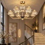 Candelabru LED cu Cristale 36W, Auriu, Ø60 cm, 9 Surse LED, 3 Tipuri de Lumină - imagine 5