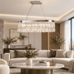 Candelabru LED cu Cristale 74W, Crom, Model Barca, 3 Tipuri de Lumină, Dimabil, Telecomandă