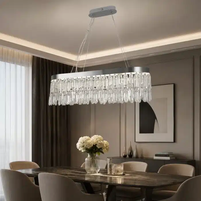 Candelabru LED cu Cristale 74W, Crom, Model Barca, 3 Tipuri de Lumină, Dimabil, Telecomandă - imagine 5