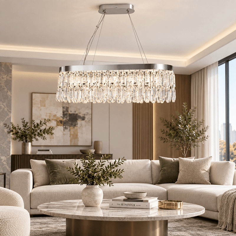 Candelabru LED cu Cristale 74W, Crom, 80×30 cm, 3 Tipuri de Lumină, Dimabil, Telecomandă, Înălțime Reglabilă 40–120 cm (1) Candelabru LED cu Cristale 74W, Crom, Model Barca, 3 Tipuri de Lumină, Dimabil, Telecomandă - imagine 1
