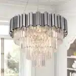Candelabru cu Cristale 10×E27, Argintiu, Ø60 cm, Înălțime Reglabilă 40–80 cm, Metal și Cristal - imagine 4