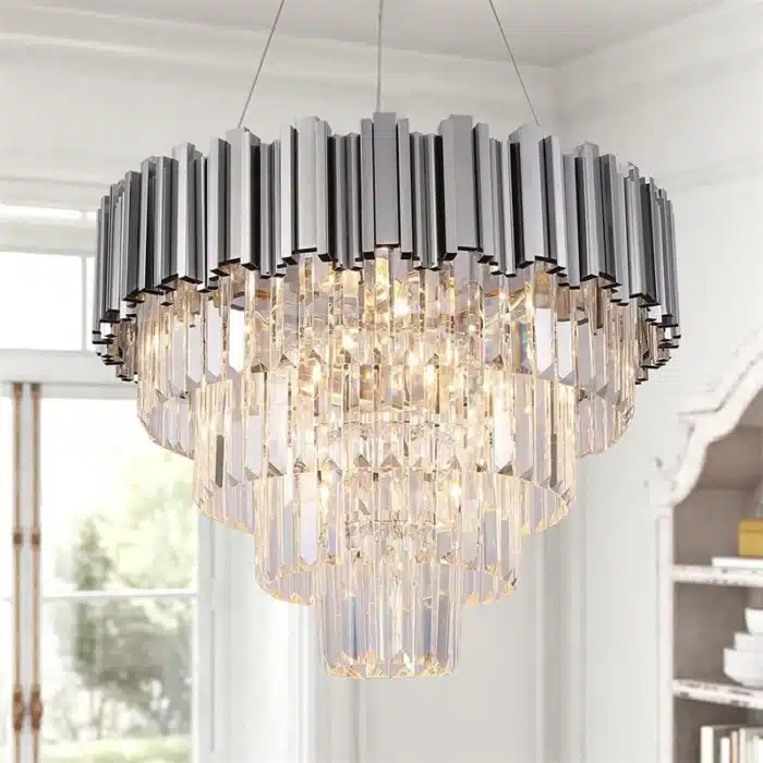 Candelabru cu Cristale 10×E27, Argintiu, Ø60 cm, Înălțime Reglabilă 40–80 cm, Metal și Cristal - imagine 4