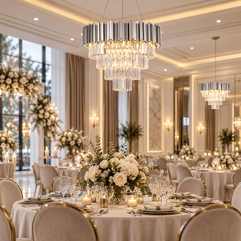 Candelabru cu Cristale 10×E27, Argintiu, Ø60 cm, Înălțime Reglabilă 40–80 cm, Metal și Cristal (1) Candelabru cu Cristale 10×E27, Argintiu, Ø60 cm, Înălțime Reglabilă 40–80 cm, Metal și Cristal - imagine 1