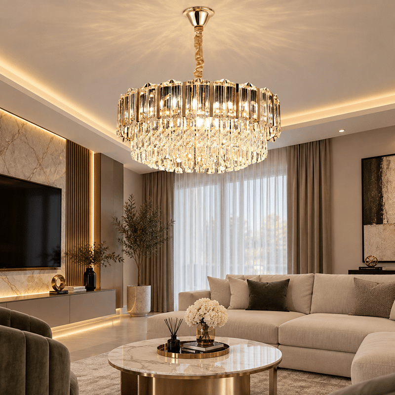 Candelabru cu Cristale 10×E27, Auriu, Ø60 cm, Înălțime Reglabilă 30–80 cm, Metal și Cristal (1) Candelabru cu Cristale 10×E27, Auriu, Ø60 cm, Înălțime Reglabilă 30–80 cm, Metal și Cristal - imagine 1
