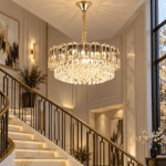 Candelabru cu Cristale 10×E27, Auriu, Ø60 cm, Înălțime Reglabilă 30–80 cm, Metal și Cristal - imagine 2