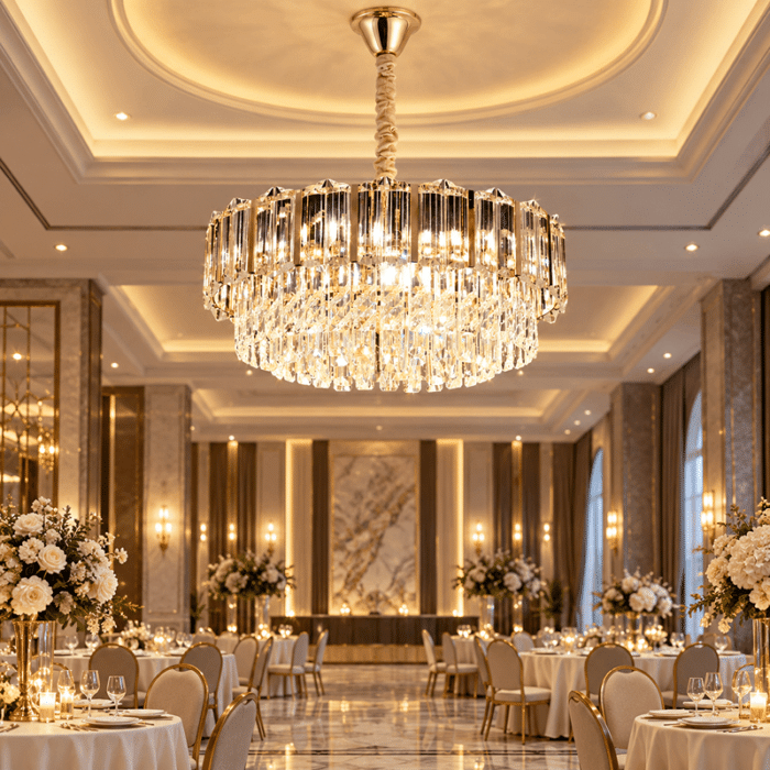 Candelabru cu Cristale 10×E27, Auriu, Ø60 cm, Înălțime Reglabilă 30–80 cm, Metal și Cristal - imagine 3