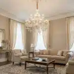 Candelabru cu Cristale 12×E14, Ø78 cm, H90 cm, Alb și Argintiu, Design Clasic pe Două Nivele - imagine 5