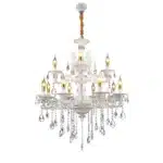 Candelabru cu Cristale 12×E14, Ø78 cm, H90 cm, Alb și Argintiu, Design Clasic pe Două Nivele - imagine 7