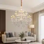 Candelabru cu Cristale 12×E14, Ø78 cm, H90 cm, Alb și Argintiu, Design Clasic pe Două Nivele - imagine 6