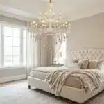 Candelabru cu Cristale 12×E14, Ø78 cm, H90 cm, Alb și Argintiu, Design Clasic pe Două Nivele - imagine 3