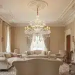 Candelabru cu Cristale 12×E14, Ø78 cm, H90 cm, Alb și Argintiu, Design Clasic pe Două Nivele - imagine 2