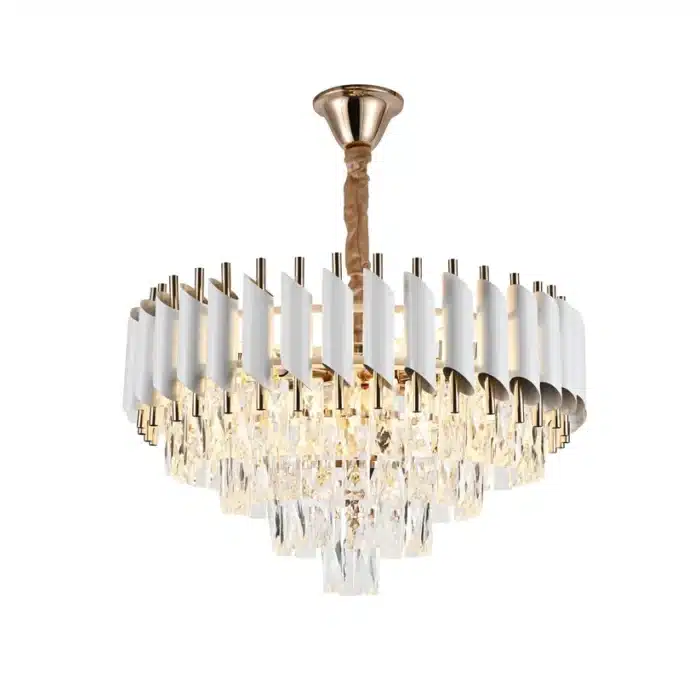 Candelabru cu Cristale 12×E27, Alb/Auriu, Ø75 cm, Înălțime Reglabilă 40–80 cm, Metal și Cristal - imagine 4