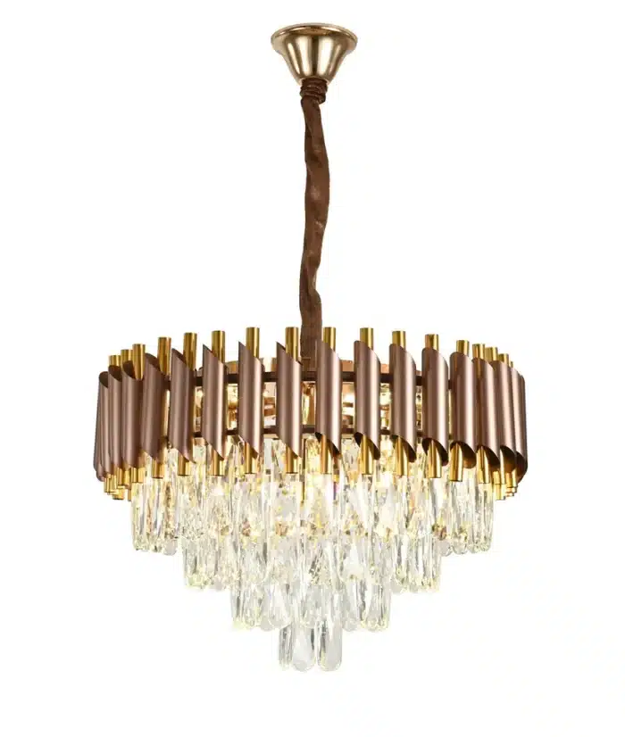 Candelabru cu Cristale 12×E27, Maro/Auriu, Ø75 cm, Înălțime Reglabilă 40–80 cm, Metal și Cristal - imagine 3