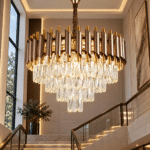 Candelabru cu Cristale 12×E27, Maro/Auriu, Ø75 cm, Înălțime Reglabilă 40–80 cm, Metal și Cristal - imagine 2