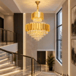 Candelabru cu Cristale 14×E27, Auriu, Ø60 cm, Înălțime Reglabilă 90–140 cm, Metal și Cristal - imagine 3