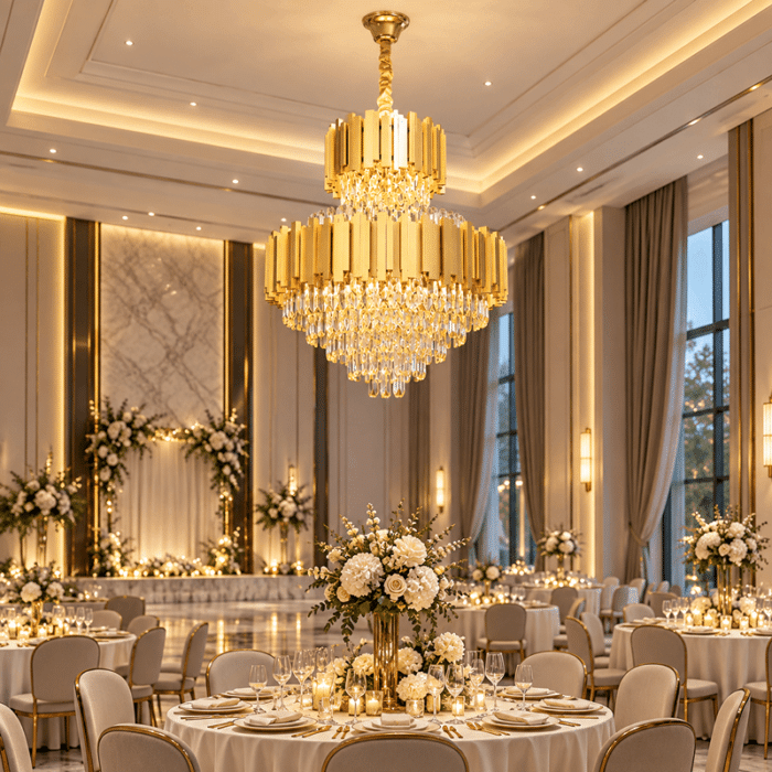 Candelabru cu Cristale 14×E27, Auriu, Ø60 cm, Înălțime Reglabilă 90–140 cm, Metal și Cristal - imagine 4